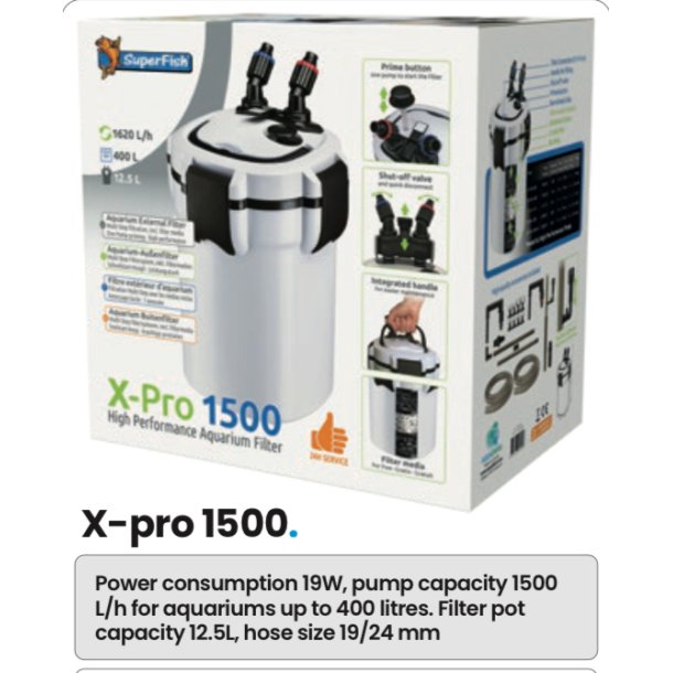 Utvendig akvariefilter X-Pro 1500 (400L) Superfish 