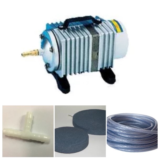 Luftpumpe sett / Elektromagnetisk 2280 l/t + slange, T stykke og 2 stein 