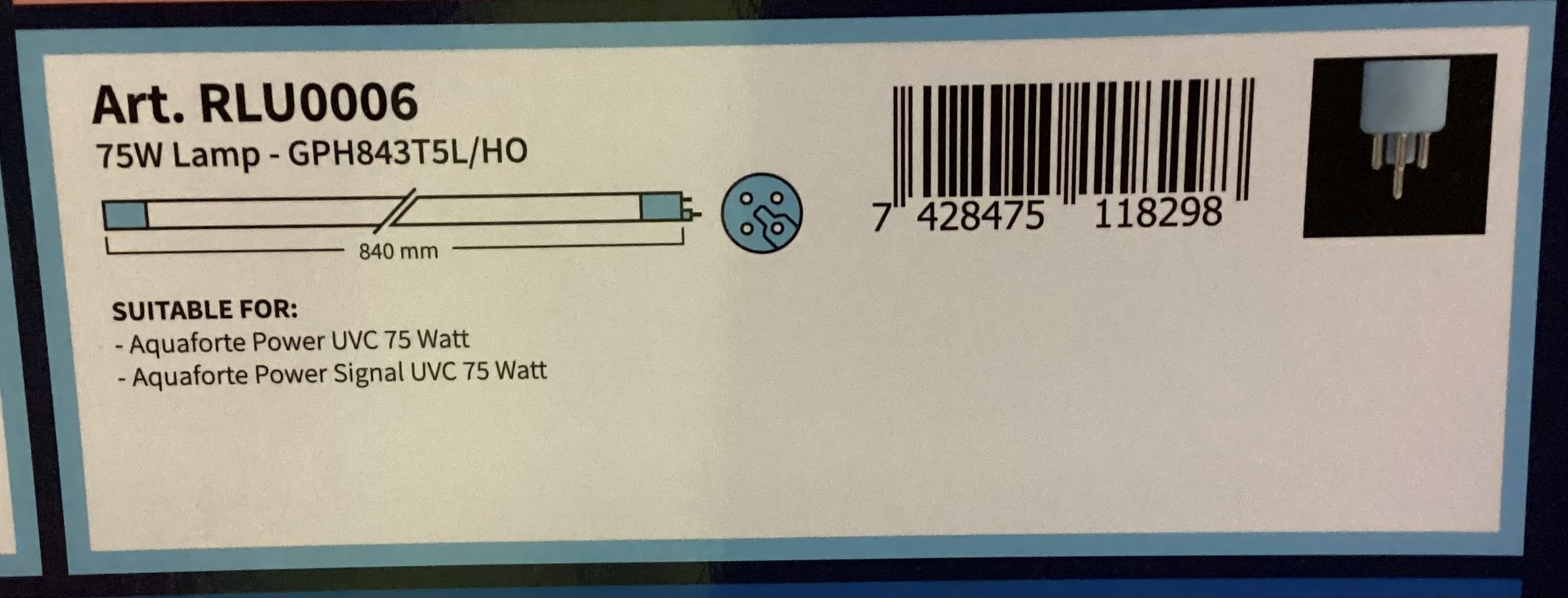 75w Uv-C pre/  bl sokkel / 840mm 