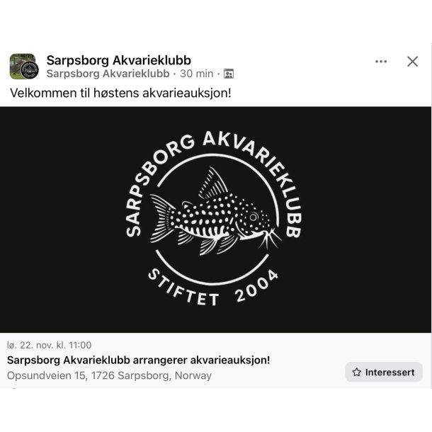 Sarpsborg Akvarieklubb / Auksjon 22 November kl 11   2025