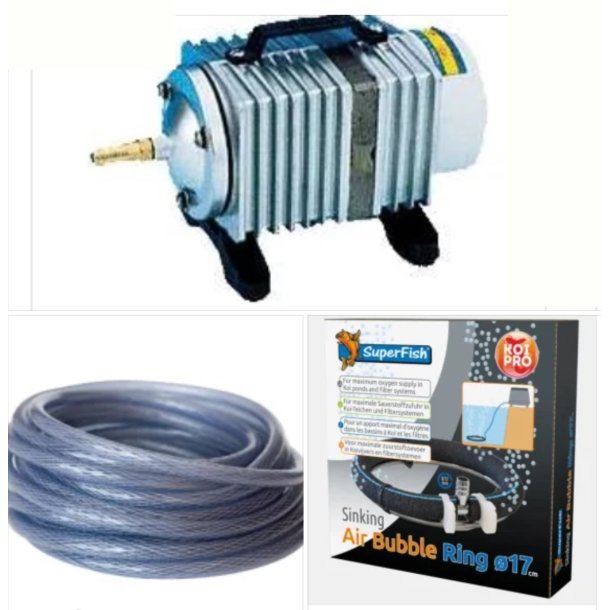 Luftpumpe sett / Elektromagnetisk 2280 l/t + slange, T stykke og 2 stein 