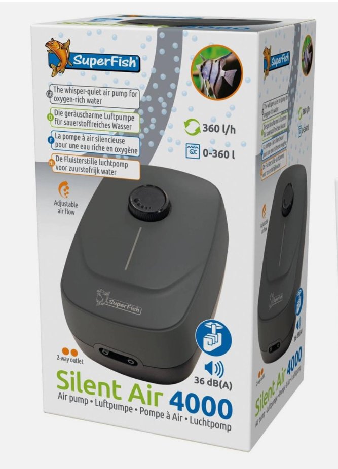 Stilleg�ende Akvarie luftpumpe Silent Air Superfish 4000
