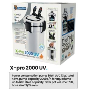 Utvendig akvariefilter X-Pro 2000 Uv + 2 stk ekstra 13w prer  