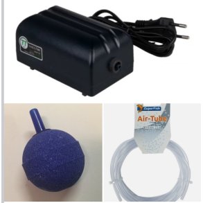Luftpumpe set til akvarie / 4liter pr min + 2m slange + luftestein 